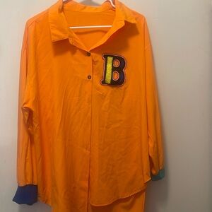 Orange, letter B button down. Wore once. Everything still in great condition.